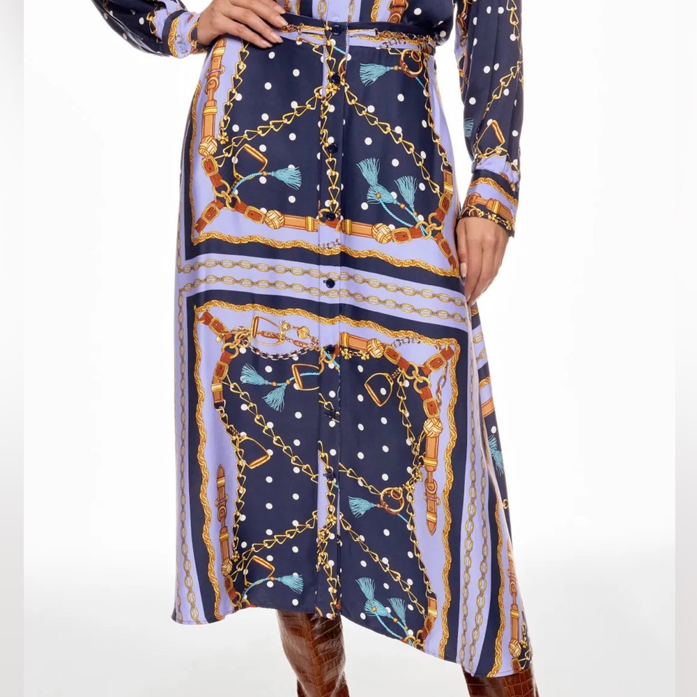 Maje Chain Scarf Print Midi Skirt